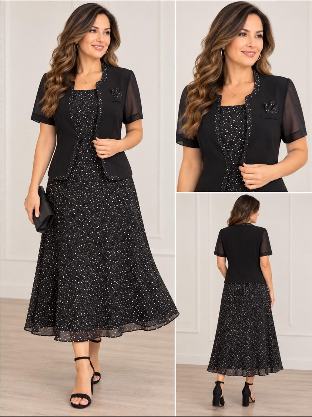 Danny & Nicole Black Maxi Skirt with Spotted Accent